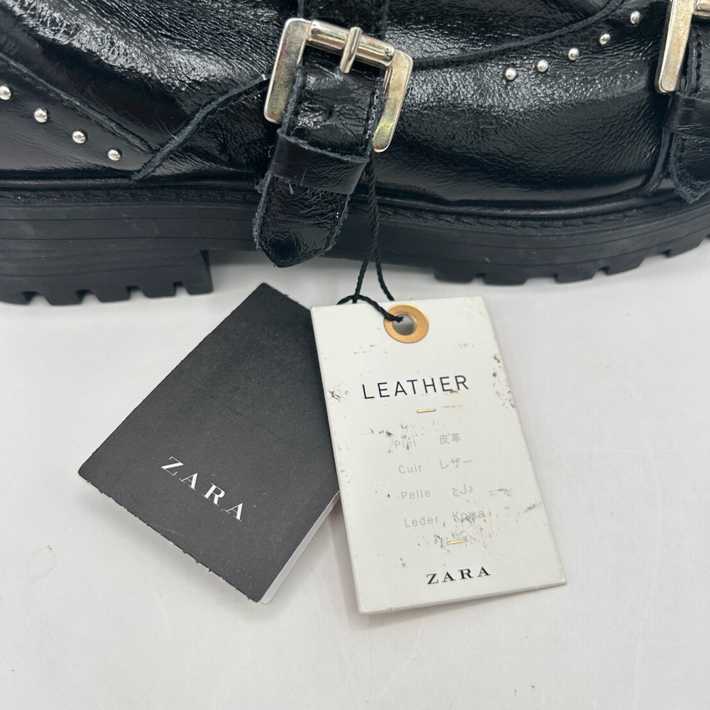 Zara Women’s Patent Leather Studded Pearl Oxford Loafer Shoe Size 36 ( USA 6 ) - Picture 11 of 11